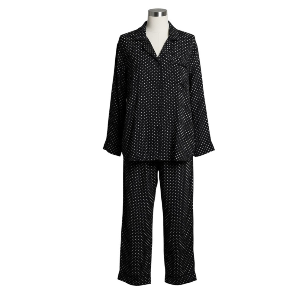 I.Magnin Black with White Polka Dot Long Sleeve Pajama Set Size Large